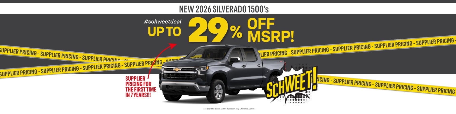 Up to 29% off MSRP on 2026 Silverado 1500's